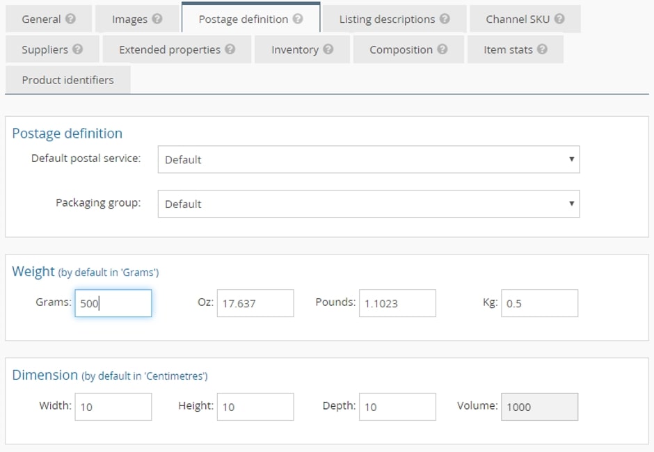 Adding weight to postage definitions