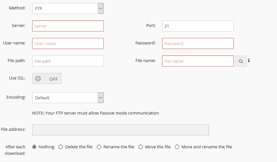 Fill in the server details and the file path