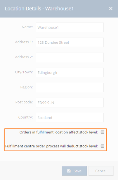 Fulfilment centre details screen